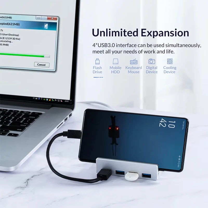 10Gbps USB3.2 Gen2 HUB USB3.0/2,0 adaptador divisor Universal externo Multi Clip Dock para iMac Macbook Dell Lenovo Desktop - imagen 4