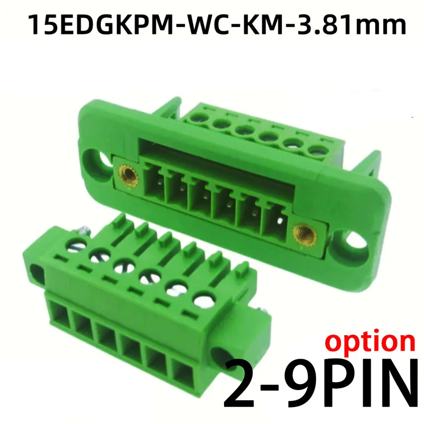 4 juegos 15EDGWC paso 3,81mm 2P/3P/4P/5P/6P/8P/9P conector de bloque de terminales enchufable JM15EDGKM paso de 3,81mm