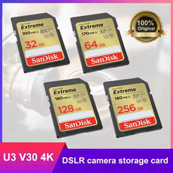 Tarjeta SanDisk Extreme SD UHS-I U3 V30 32GB 64GB 128GB 256GB velocidades de disparo hasta 180MB/s perfecta para vídeo 4K UHD para cámara SLR/PC