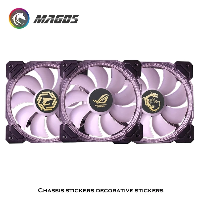 MOD PC Case Fan 12CM Metal Sticker ROG MSI AORUS Logos Gamer Gold-Plated Fan  Decorative Sticker Label 3 Pcs/Lot - imagen 4
