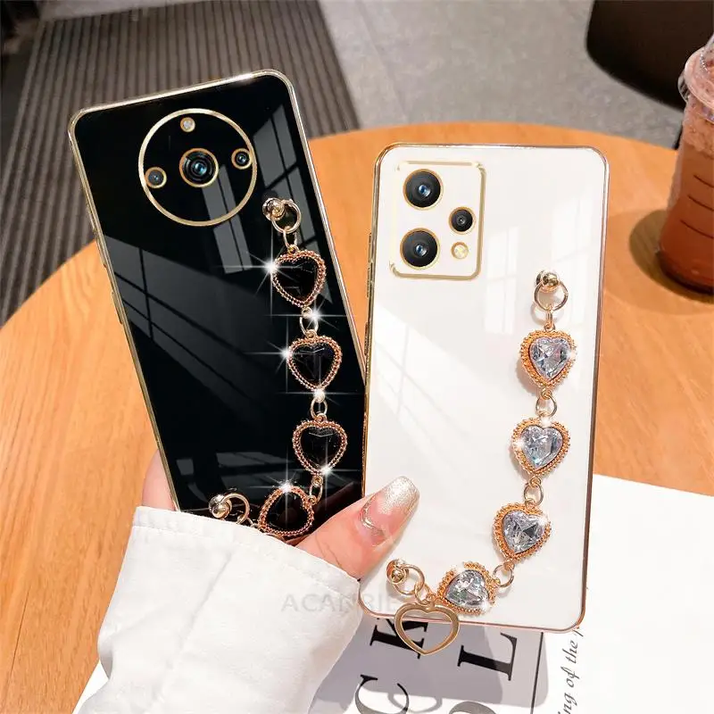 Realme11pro-funda de pulsera de cadena de lujo para Oppo Realme 11 Pro Plus 9 8 10 9i 4g 5g 8i Gt Neo 2 3 3t, funda de muñeca de silicona chapada - imagen 2