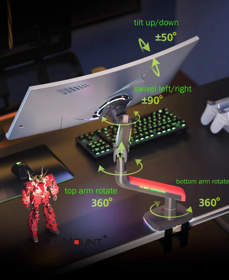 NB aluminio L50 G60 resorte mecánico 32 "-60" 55 "alto arco plano Monitor de juego soporte de escritorio 360 rotación 2-20kg - imagen 3