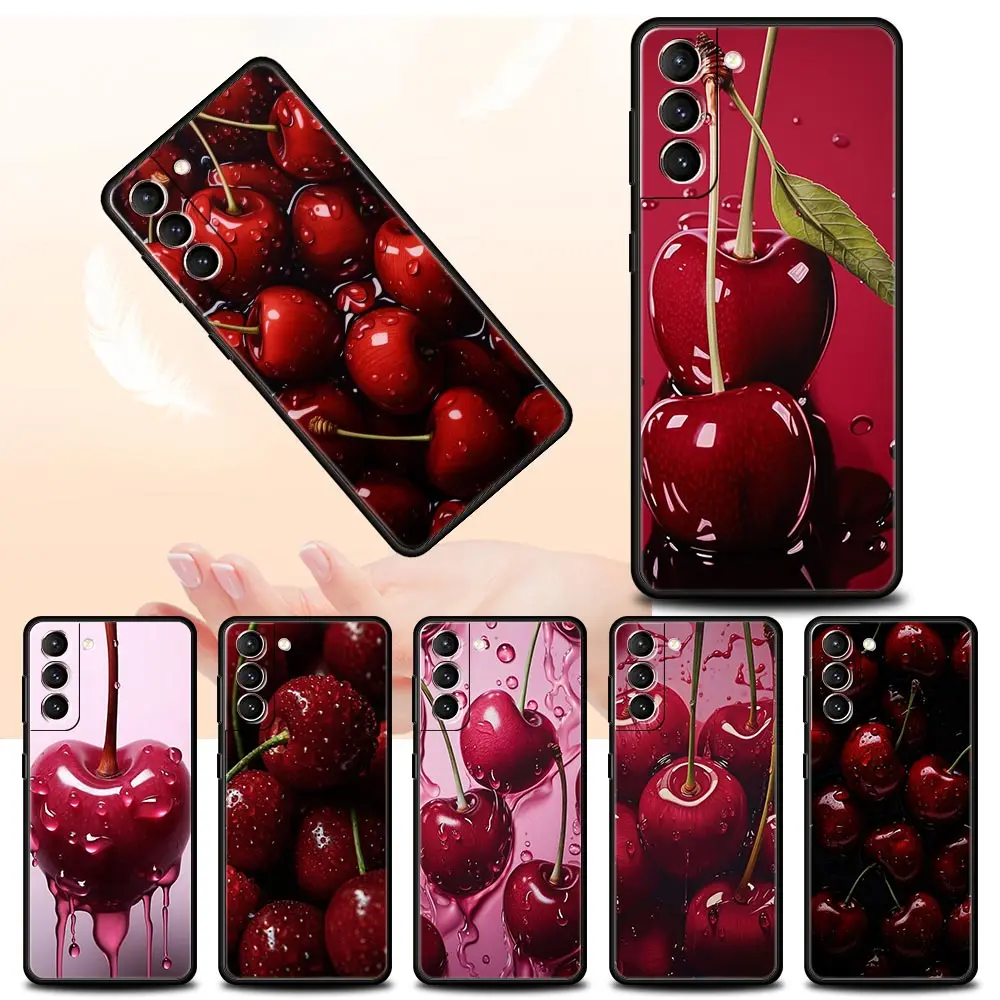 Funda de teléfono con cerezas y frutas para Samsung Galaxy S24 S23 S22 Ultra S20 S21 FE 5G S10 S9 Plus S10E S8 S7 Edge, funda de silicona