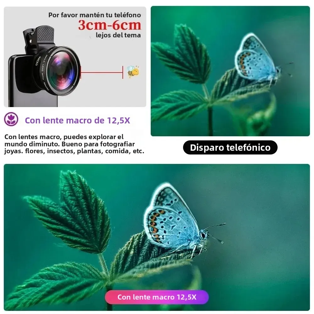 Lupas de ojo de pez con Clip 2 en 1, lentes para teléfono móvil, lentes profesionales para cámara de teléfono móvil, Macro 15X 0.45X, ángulo súper gran angular - imagen 4