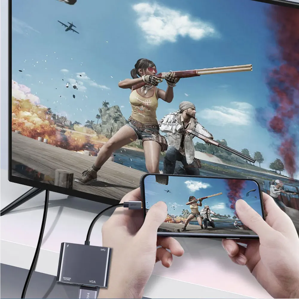 Hub USB C para portátiles: adaptador HDMI 4K y VGA 1080P con tipo C para Dell/Asus/Gaming - imagen 2