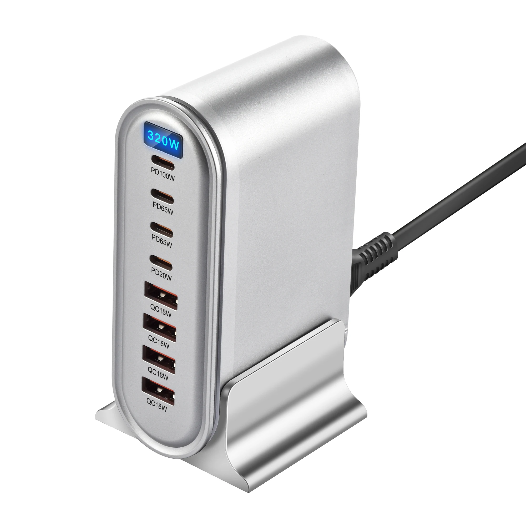 Estación de carga rápida USB C de 320W y 8 puertos con 4C y 4A PD 100W para ordenador portátil/MacBook/iPhone/Samsung con pantalla LED - imagen 5