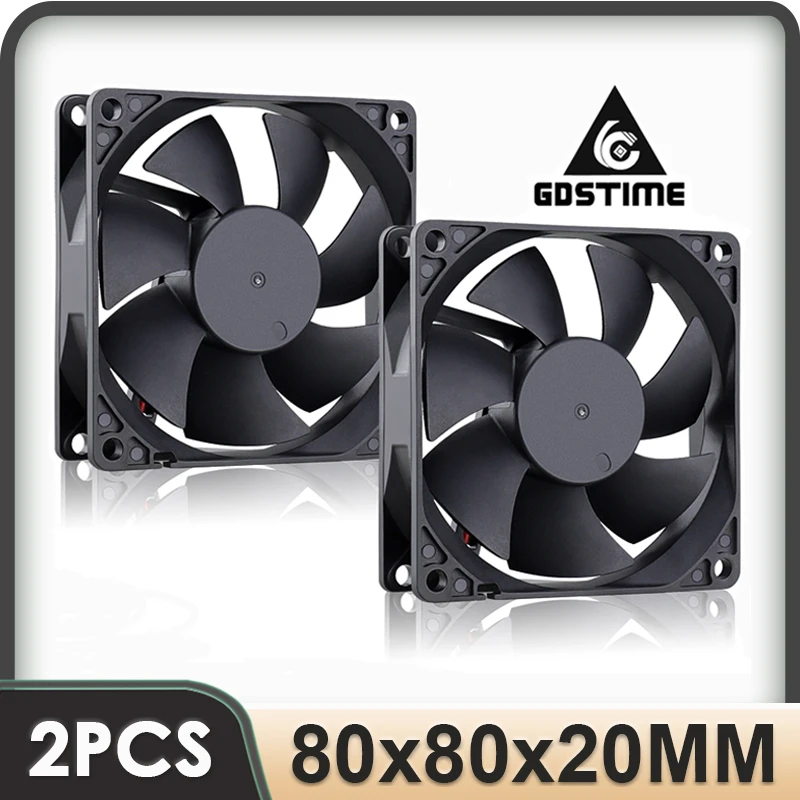 2 uds Gdstime 8020 ventilador enfriador de CPU 80mm 8cm 2PIN radiador 80x20mm DC 12V 24V sin escobillas silencioso ordenador PC caja ventilador Axial de refrigeración