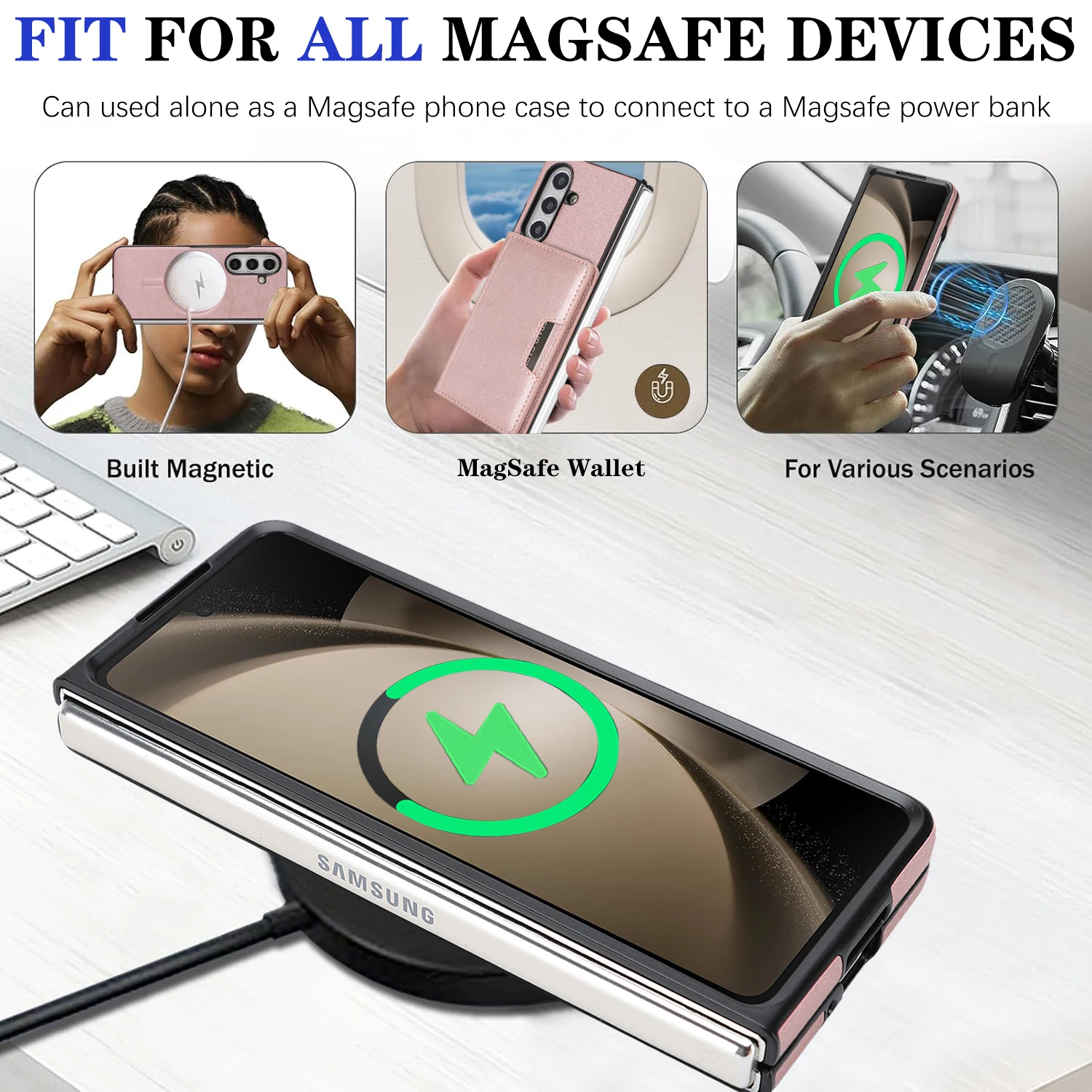 Funda magnética para Samsung Galaxy Z Fold 7 6 5 4 3, Funda de cuero suave mate con imán fuerte, Funda plegable a prueba de golpes Mag-safe - imagen 2