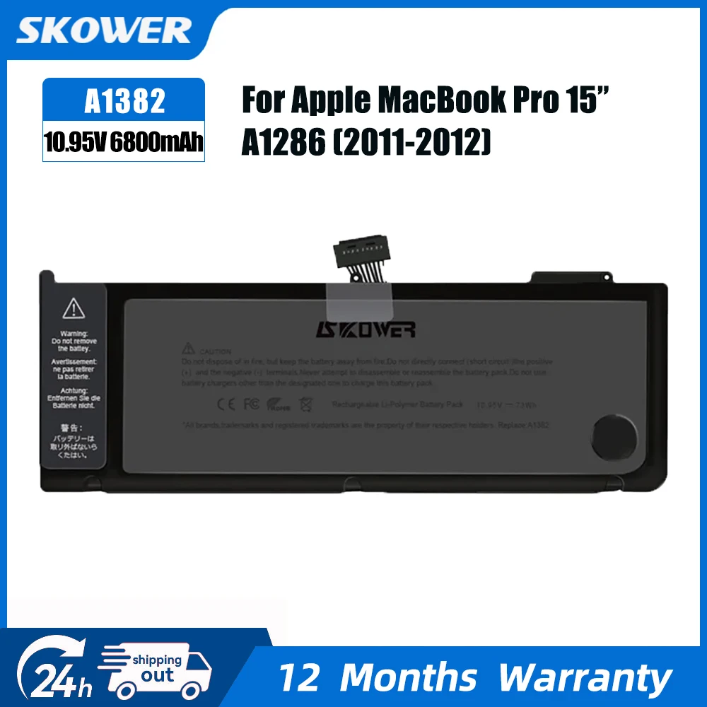 SKOWER Batería para portátil Apple MacBook Pro 15 pulgadas A1286 2019-2012 A1382 A1321