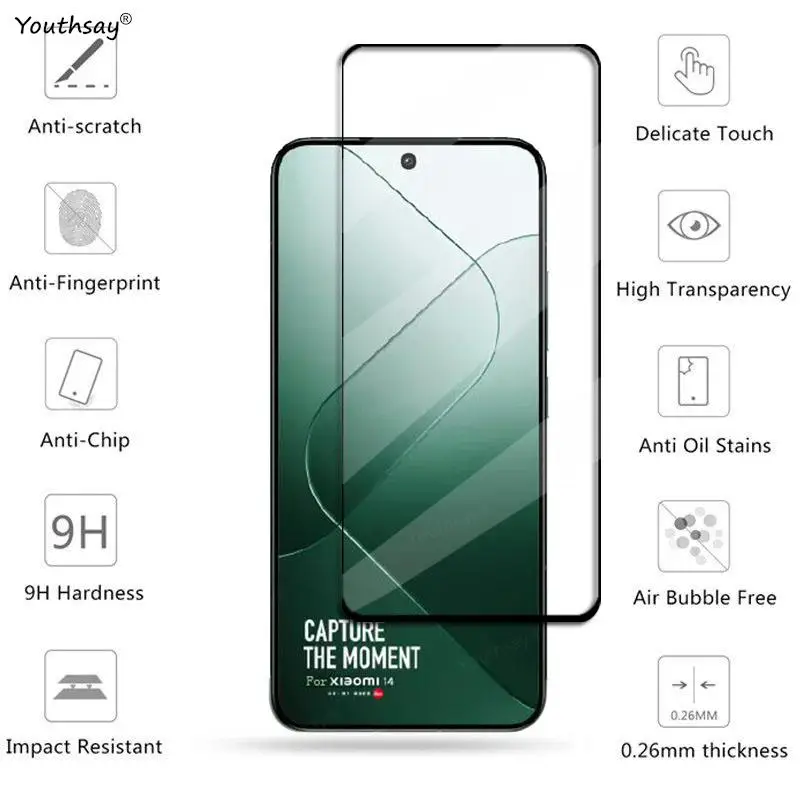 Cubierta de cristal 6 en 1 para Xiaomi 14, vidrio templado para Xiaomi 14 13, Protector de pantalla HD, película protectora para lente de teléfono Xiaomi 14 - imagen 2