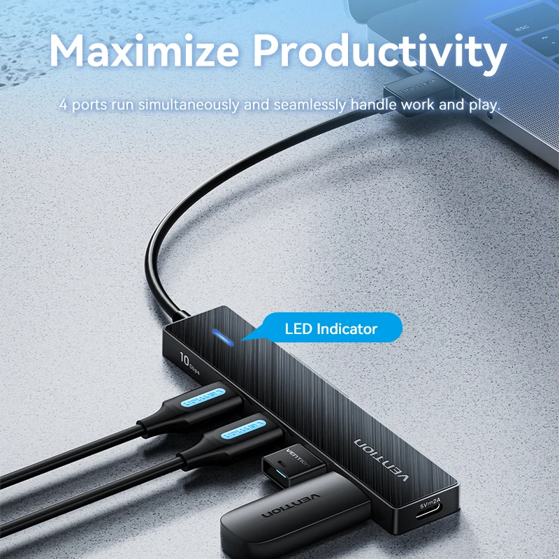 Vention Usb Hub 4 puertos ABS Hub USB 3,2 10Gbps para ordenador portátil adaptador multidivisor para Xiaomi Macbook PC accesorios de ordenador - imagen 4
