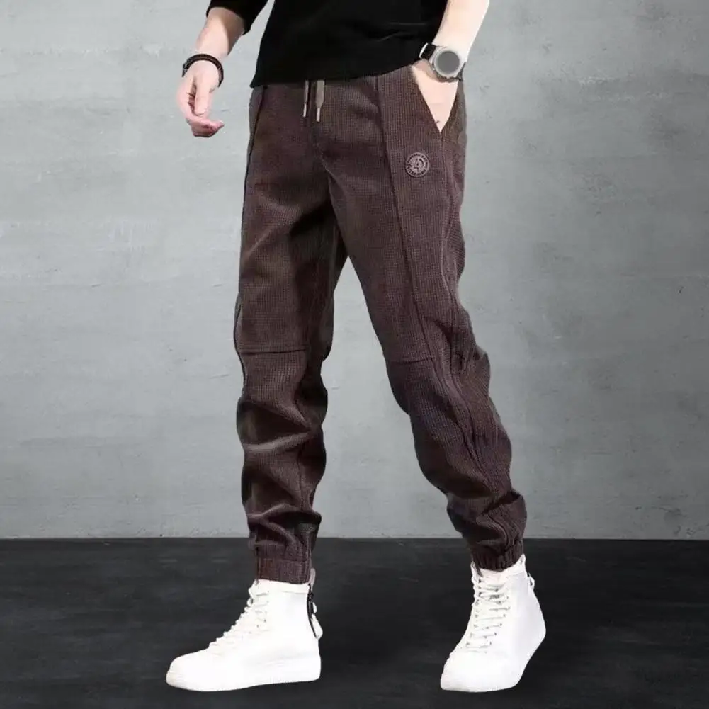 Pantalones de chándal cálidos de felpa para hombre, ropa de calle con cordón en la cintura, con banda en el tobillo, estilo deportivo informal suave - imagen 4