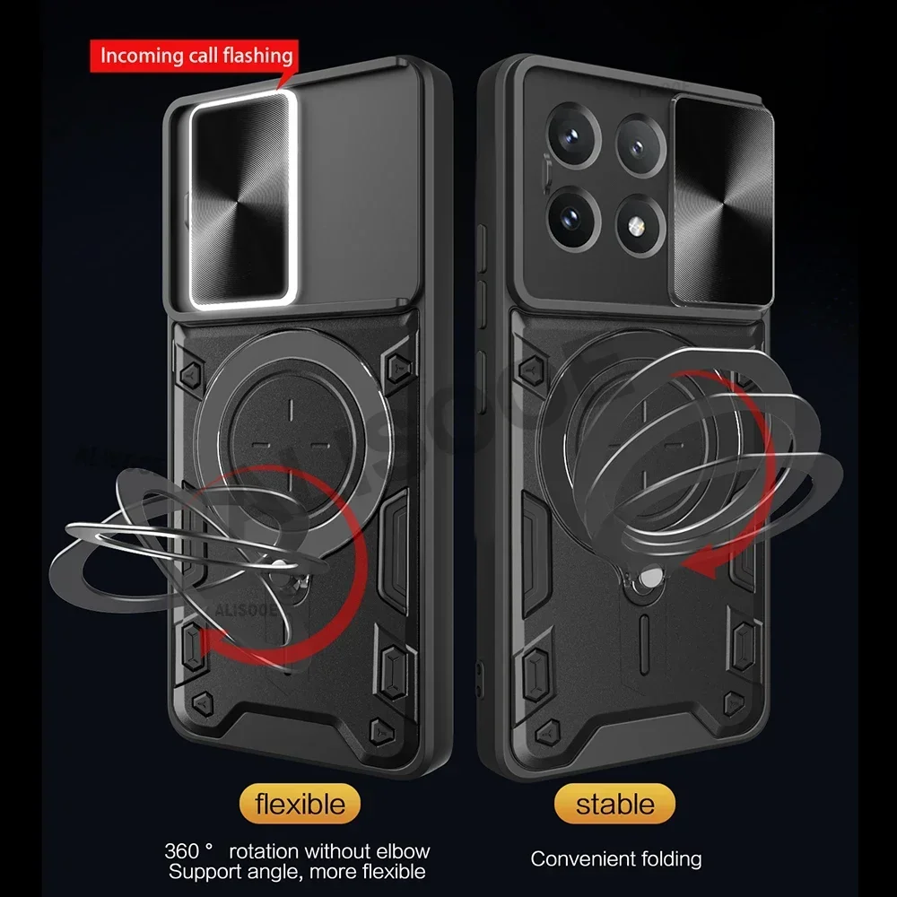 Funda con soporte de anillo magnético Armor para POCO X7 Pro / X6 Pro 5G, Funda protectora para cámara deslizante para Xiaomi POCO X6 5G Capa - imagen 5