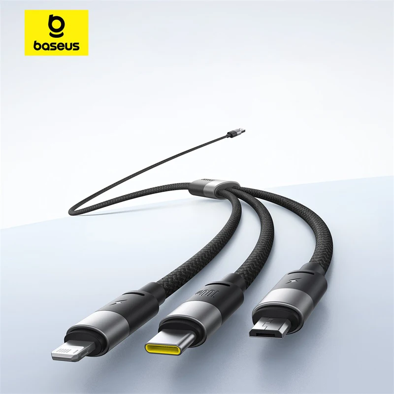 Baseus-Cable USB tipo C a tipo C PD, Cargador rápido de datos para Macbook, iPhone, Samsung, Xiaomi, 3 en 1, 100W