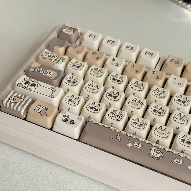 Juego de teclas con tema de pasta de frijol siamés, perfil PBT MOA, 130 teclas, teclas originales personalizadas hechas a mano para accesorios de teclado mecánico