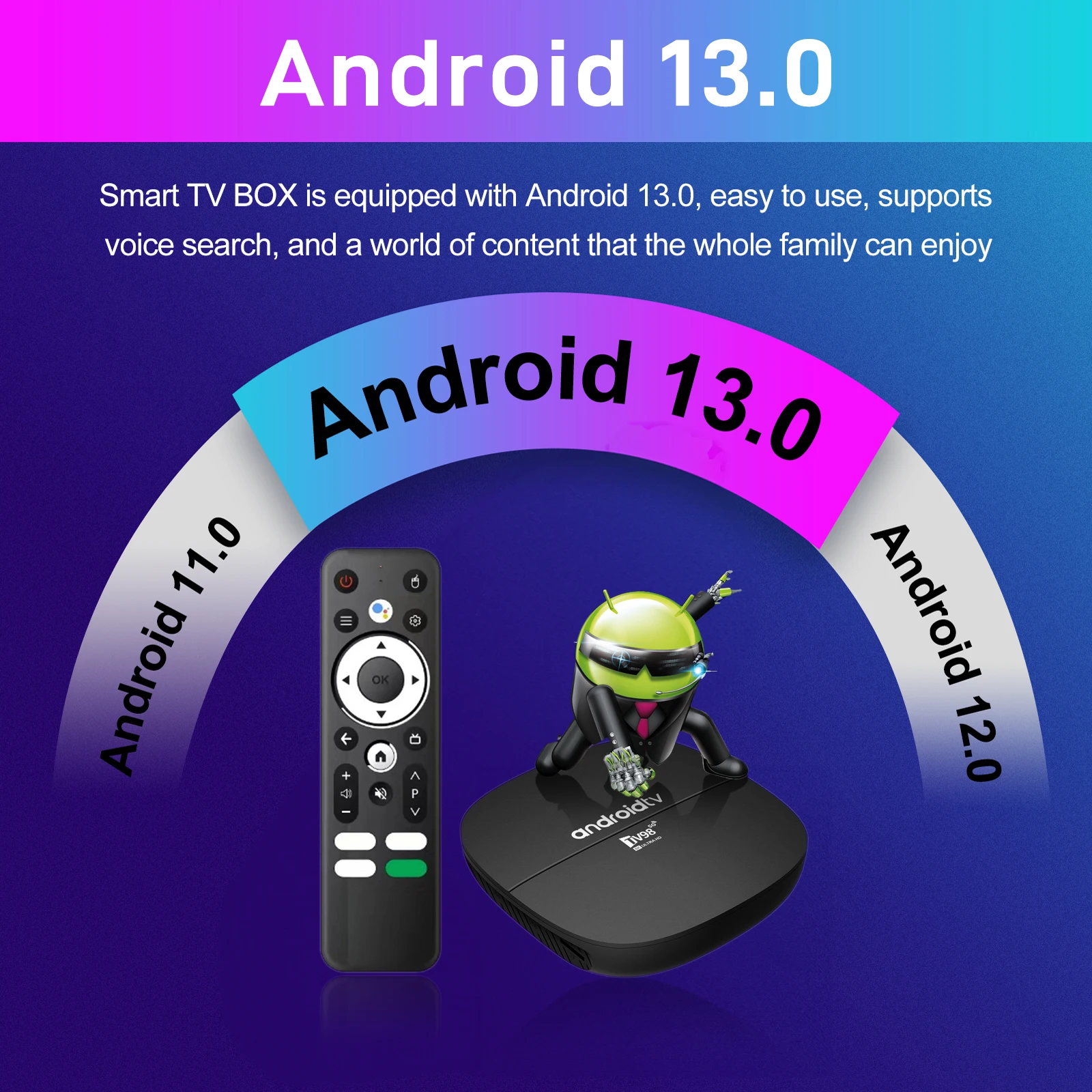 TV98 ATV H313 TV Box Android 13 Allwinner H313 Quad Core Cortex A53 4K HDR10+ 4G 5G Dual WiFi BT5.0 Voice remote Smart TV BOX - imagen 3