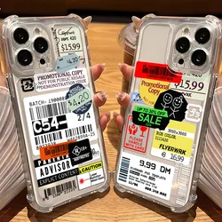 Funda de teléfono con código de barras y etiqueta de sello a la moda para iPhone 16 15 14 13 12 11 Mini Pro Max X XR XSMax 7 8 Plus, funda transparente anticaída