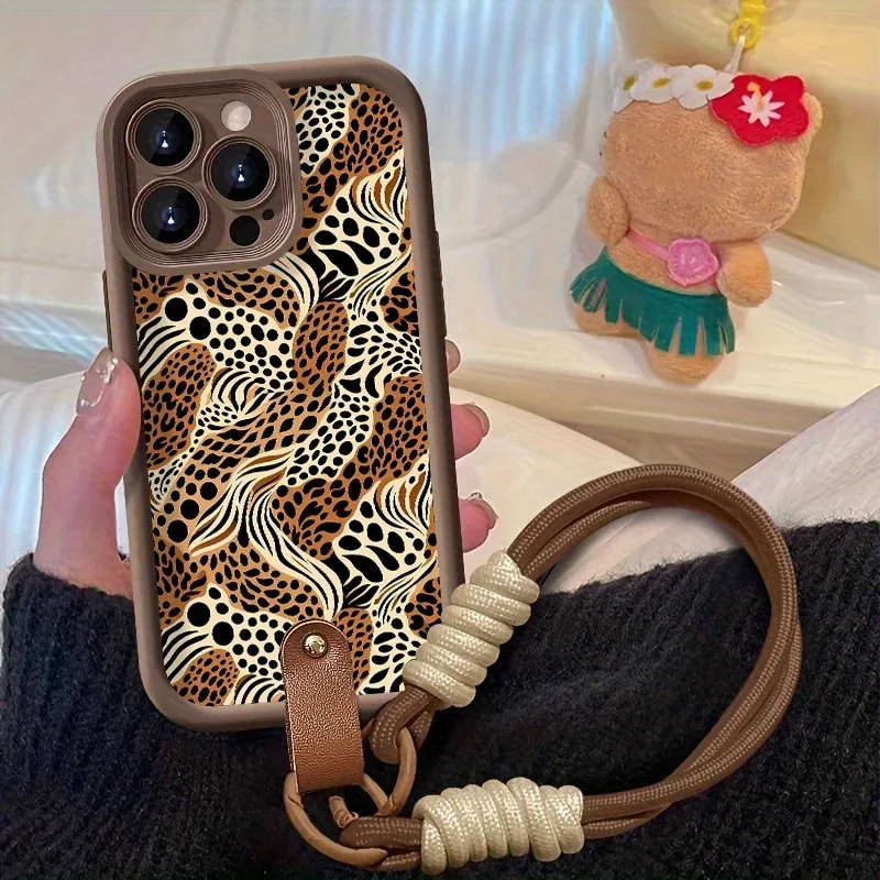 Funda de teléfono con correa de cordón suave con estampado de leopardo para iPhone 11 12 13 14 15 16 17 Pro Max 16E 17 Air 7 8 16 Plus - imagen 3