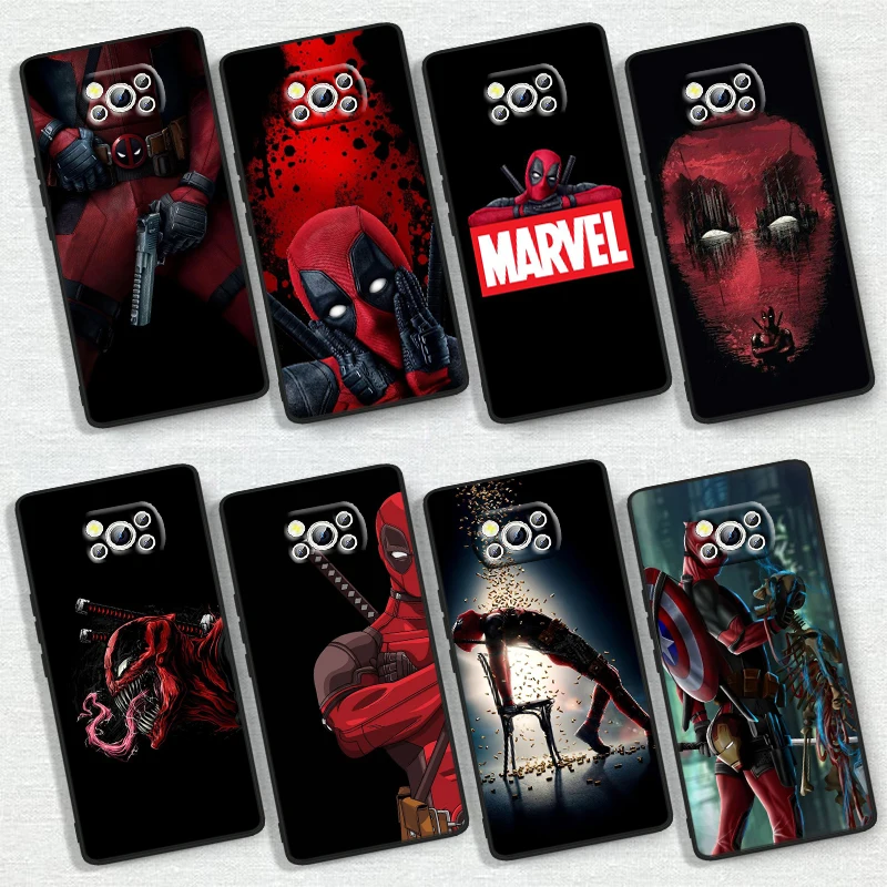 Marvel Avenger Deadpool para Xiaomi Poco X6 X5 X4 X3 F4 F3 NFC M6 M5 M4 GT S Pro 4G 5G C65 funda de teléfono suave negra
