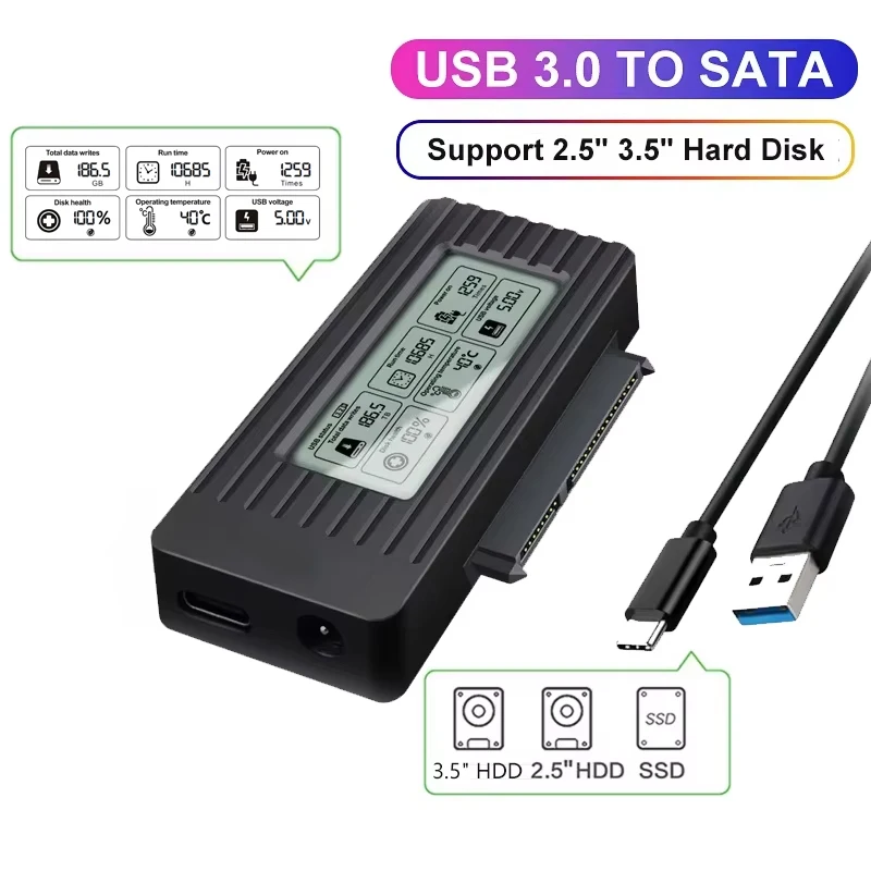 Convertidor USB 3,0 a SATA, Cable convertidor adaptador SATA de 2,5/3,5 pulgadas para PC, disco duro SSD HDD, accesorios adaptadores externos