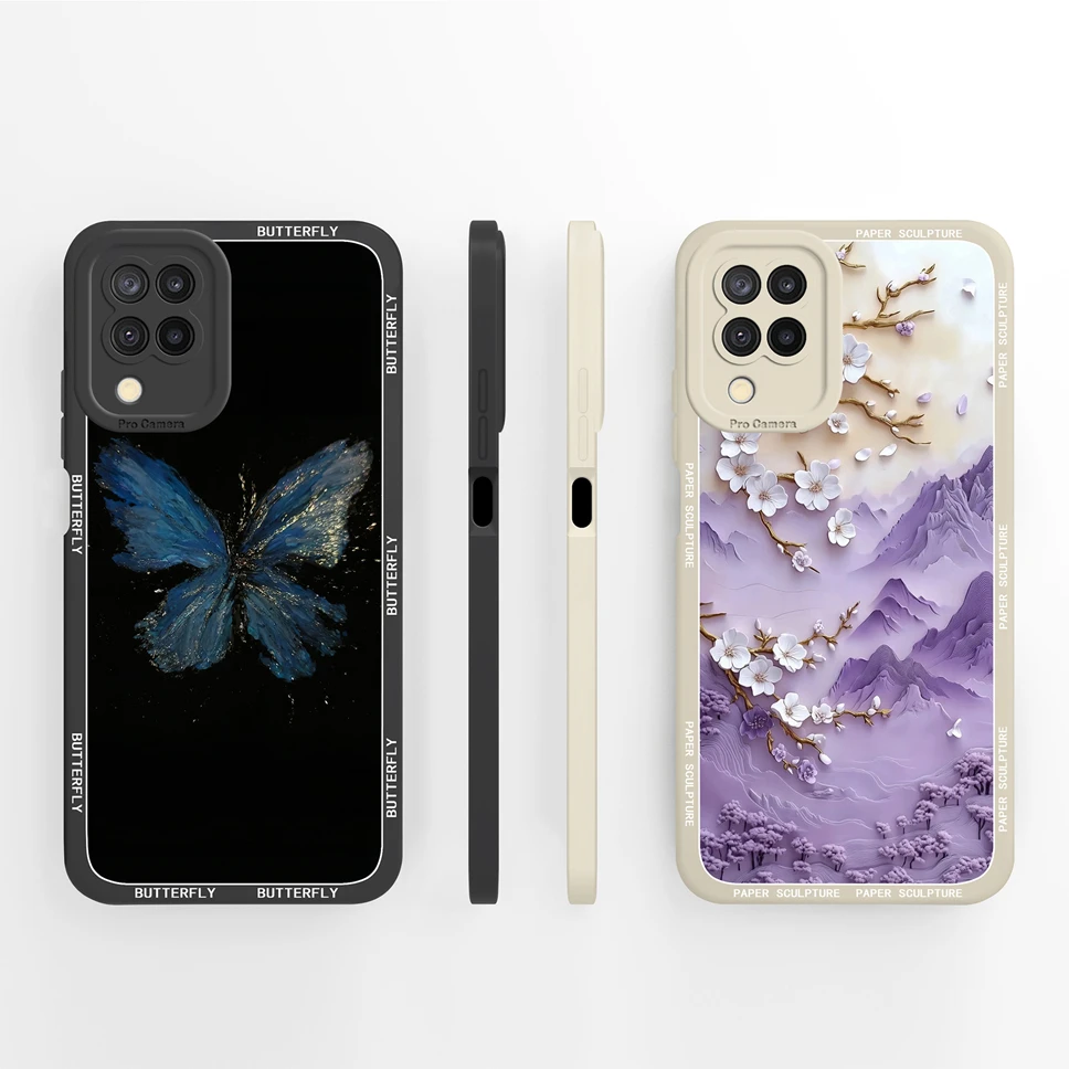 Para Samsung Galaxy A12 M12 F12 funda de teléfono flores elegantes silicona líquida antideslizante parachoques para SamsungM12 GalaxyF12 A 12 Shell