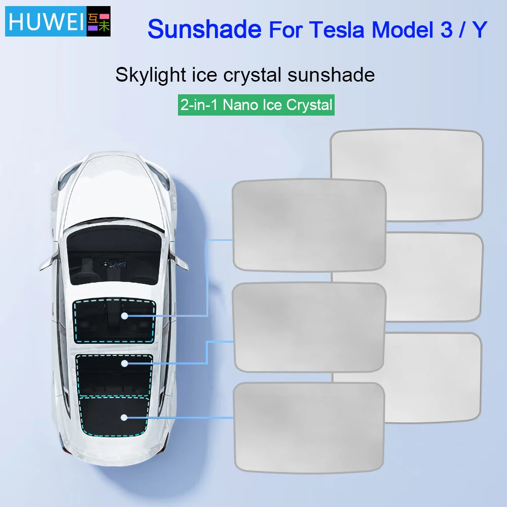 Parasol de cristal de hielo para techo de coche, parasol dividido para techo de Tesla modelo Y 3 2019-2023, tragaluz delantero Y trasero - imagen 2