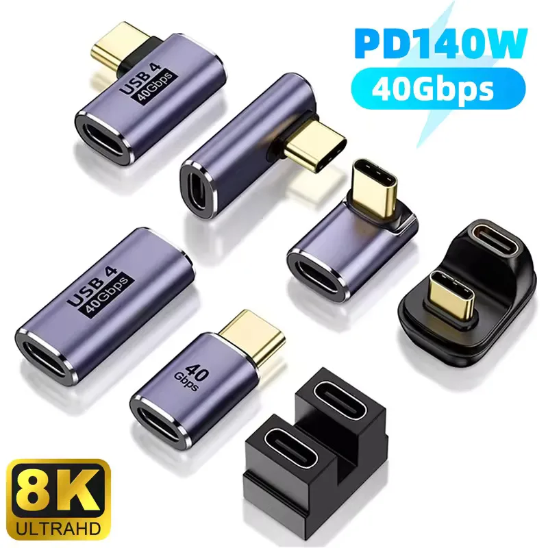 Adaptador USB tipo C OTG para Macbook, convertidor de carga rápida de 90 grados macho a hembra 100W 40gbps PD transferencia de datos