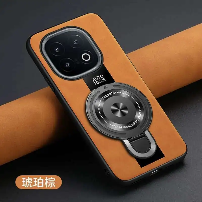 Para VIVO IQOO 13 neo 10 z9 Z10 turbo pro funda con soporte de anillo magnético plexiglás PU silicona piel de oveja funda de cuero a prueba de golpes - imagen 3