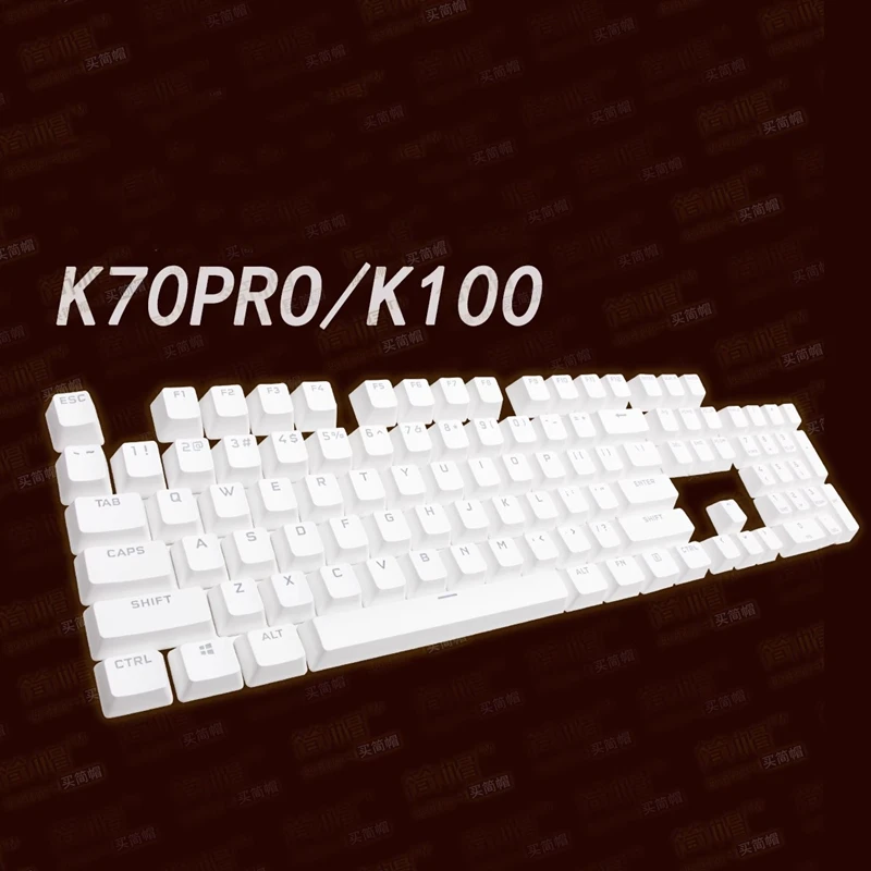 Juego de tapas de teclas PBT blancas de repuesto para Corsair K70 Pro / K100, teclas translúcidas retroiluminadas, versión estadounidense, 1 Juego