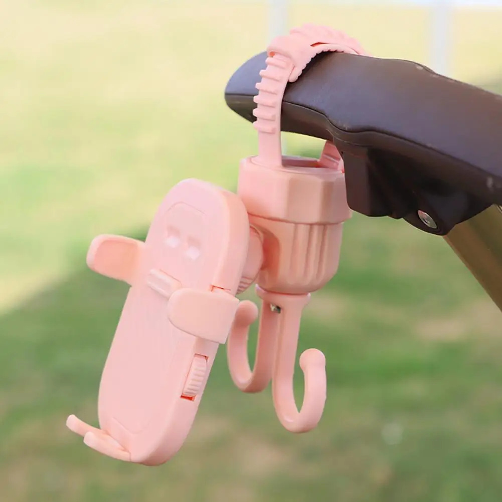Gancho de soporte para teléfono extraíble, gancho para cochecito con rotación de 360 grados, organizador de soporte para teléfono para bolsas de compras, almacenamiento de doble función para bicicletas