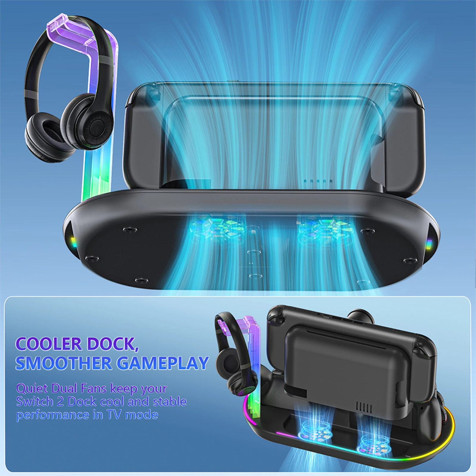 Base de carga multifunción para NS2, soporte de almacenamiento para mando de juegos, gran capacidad para cámaras, auriculares, tarjetas de juego - imagen 5