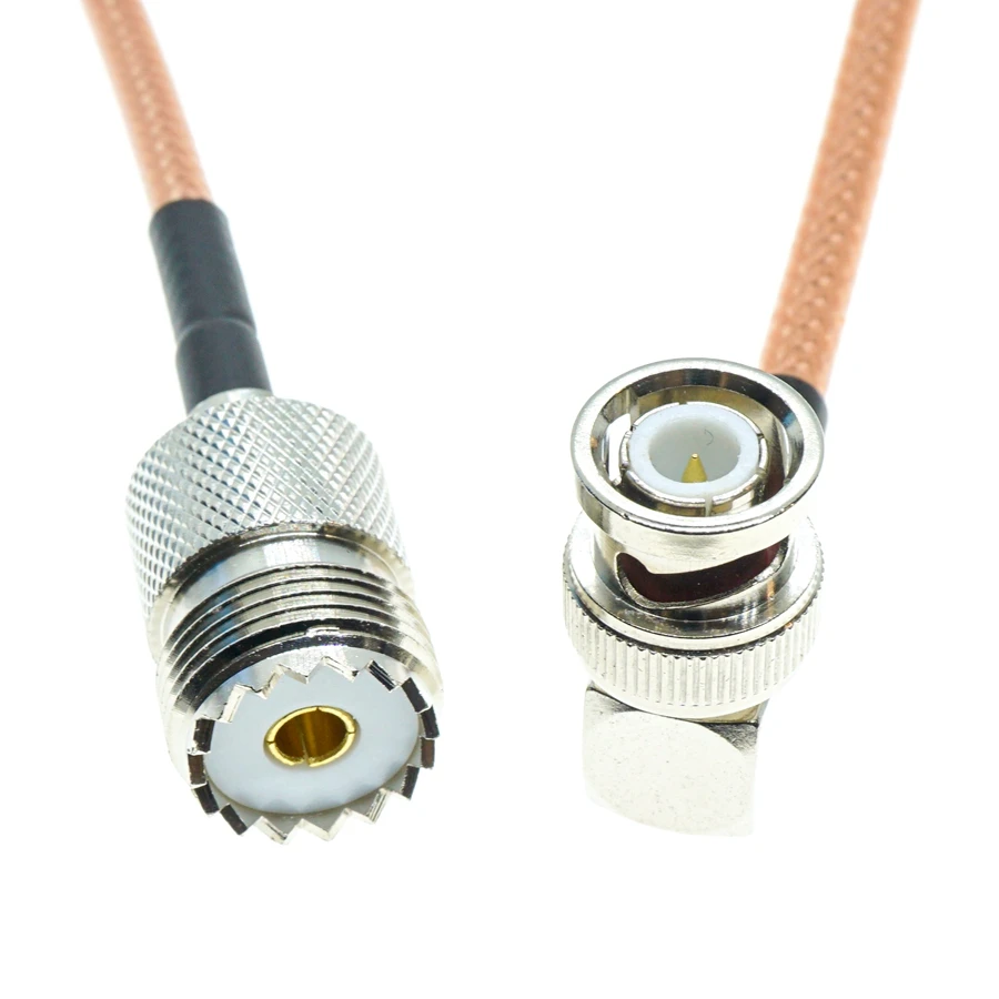 BNC macho de ángulo recto a UHF hembra SO239 RF coaxial Pigtail Jumper 50ohm Cable RG400 de doble blindaje - imagen 4