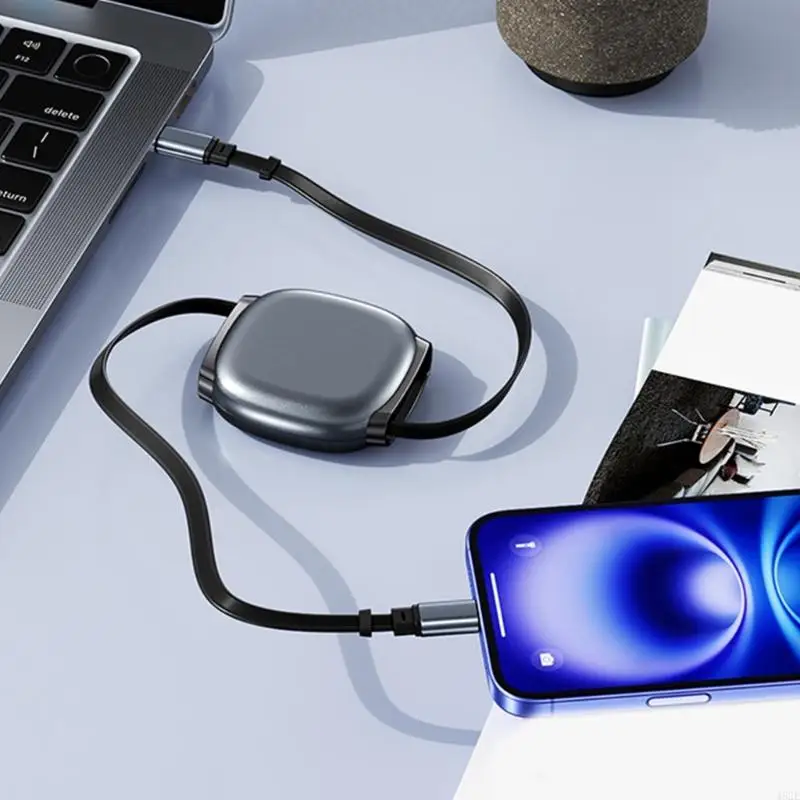 Cable carga USB C estirable 462E Tecnología bloqueo magnético carga rápida 240W Más 50000 ciclos curvatura
