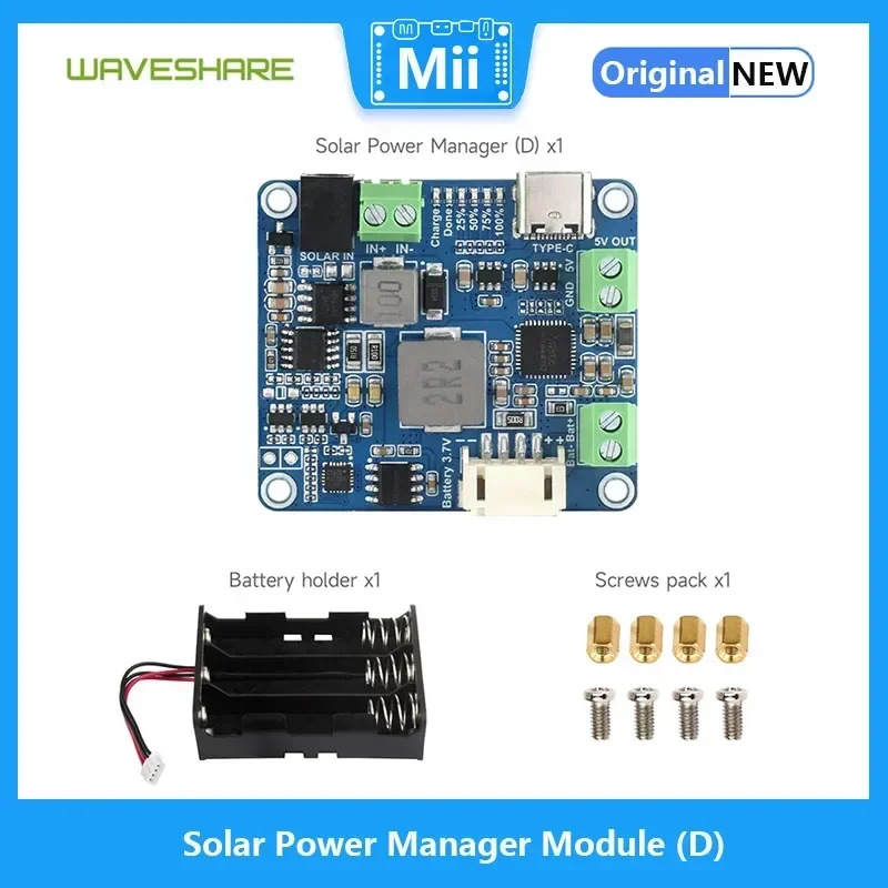 Waveshare Módulo administrador de energía solar D 6V ~ 24V Panel solar Adaptador de corriente tipo C 5V / 3A Salida regulada para electrónica