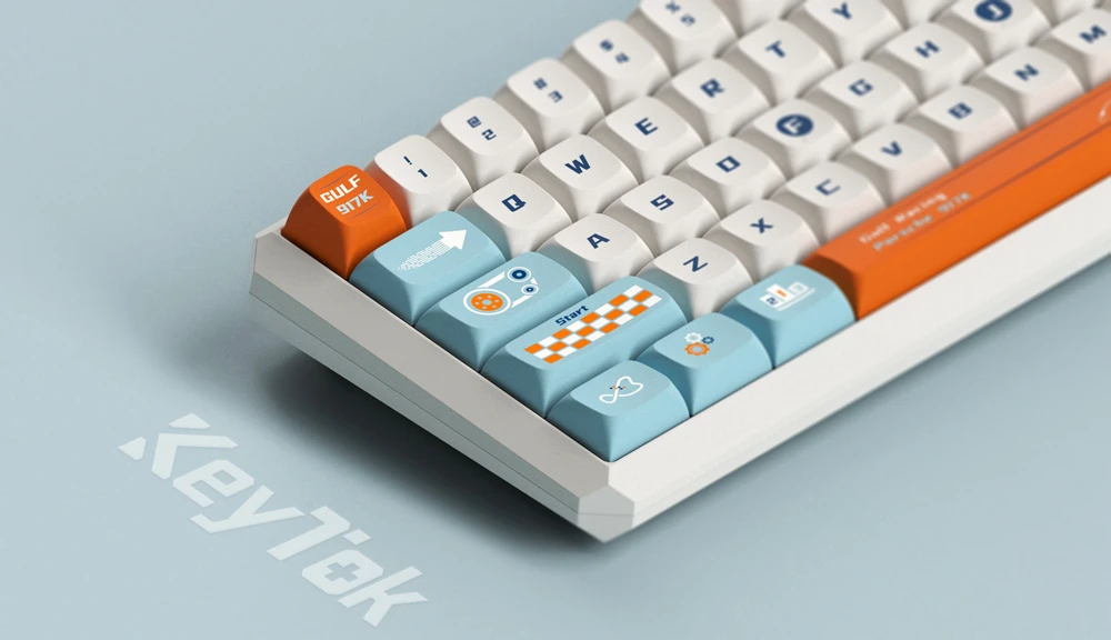 KeyTok KDA perfil Gulf Racing Dye Sub Keycap Set PBT grueso para teclado 87 tkl 104 ansi xd64 bm60 xd68 CSTC75 BM87 BM65 - imagen 5