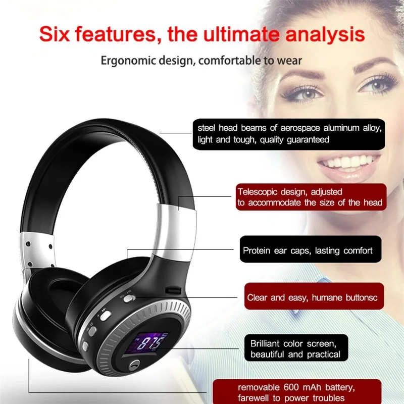Auriculares Bluetooth 5,3 con micrófono pantalla Digital LED auriculares bajos auriculares inalámbricos con Radio TF/FM para ordenador PC portátil - imagen 5