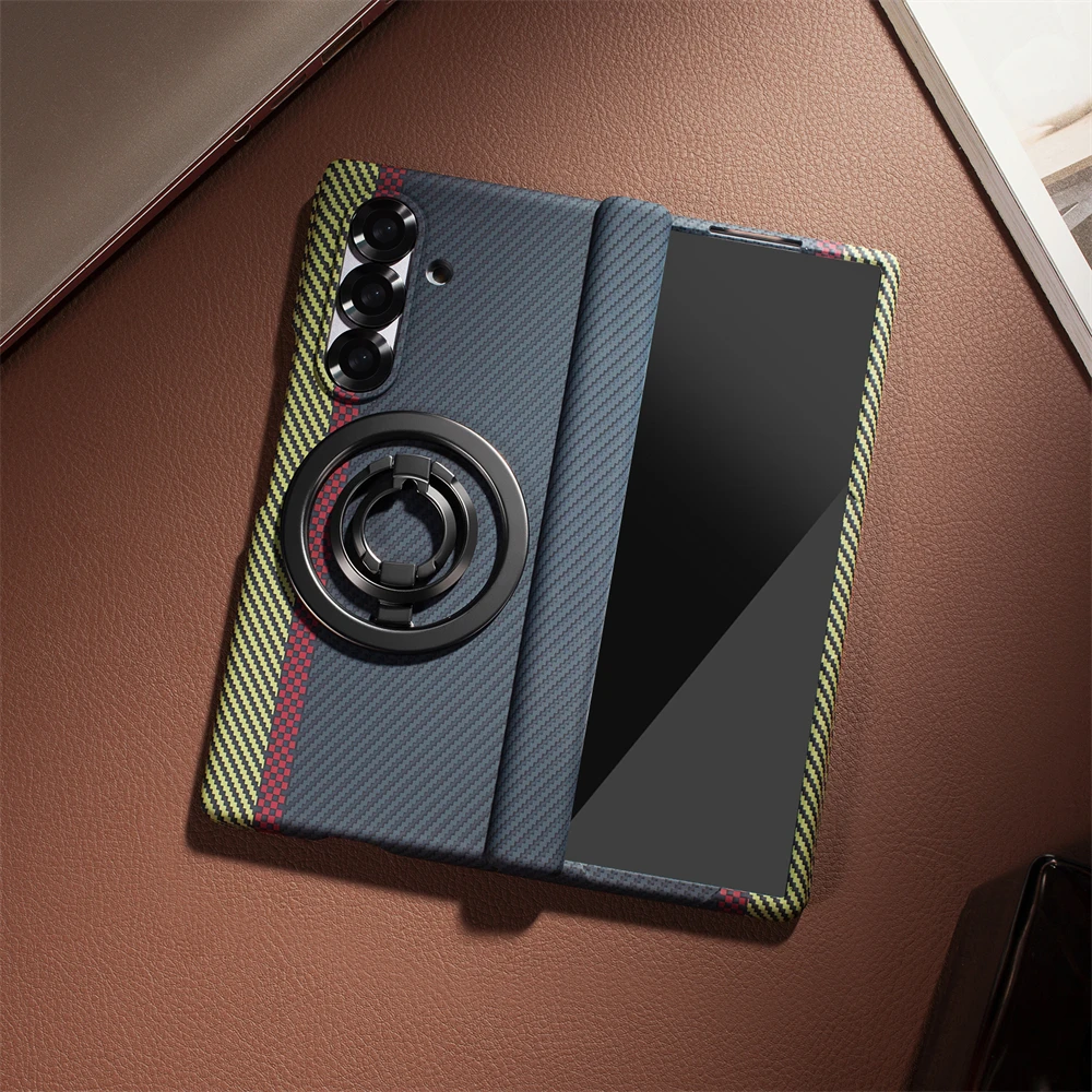Para Samsung Galaxy Z Fold 7 6 5 4 3 textura de fibra de carbono funda Magsafe pantalla exterior de vidrio soporte de bisagra de carga inalámbrica cubierta de PC - imagen 3