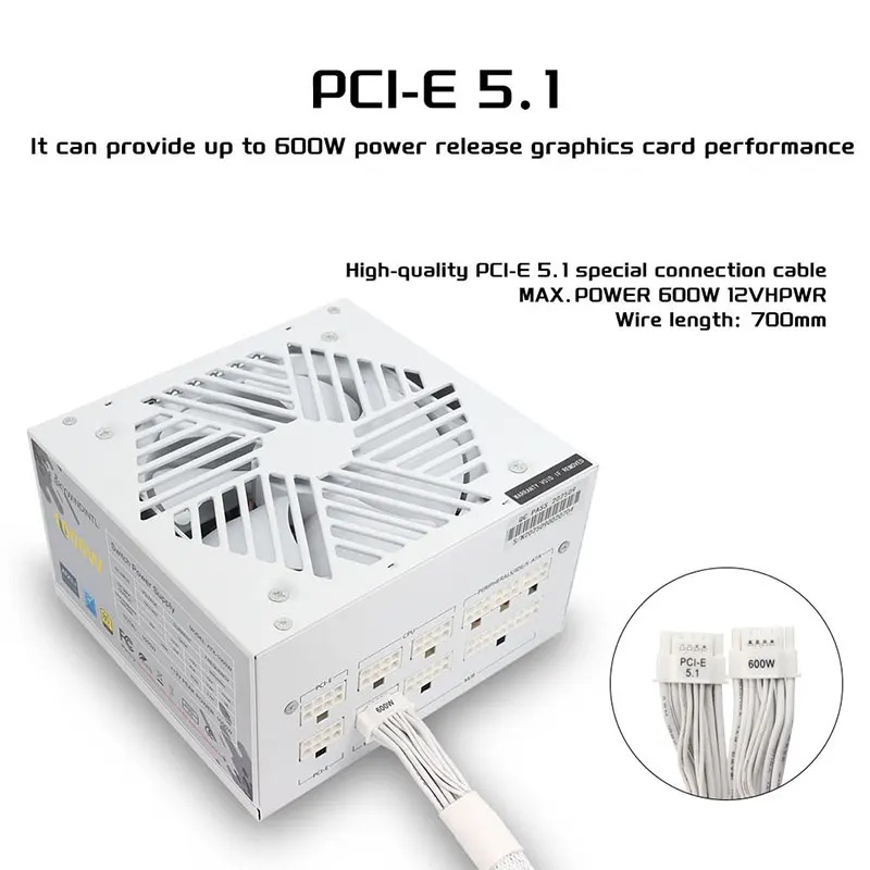 Fuente de alimentación Modular completa blanca 750w 850w 1000W 1200W Watt PCIE 5,0 ATX 3,0 80Plus Gold para ordenador de juegos - imagen 5