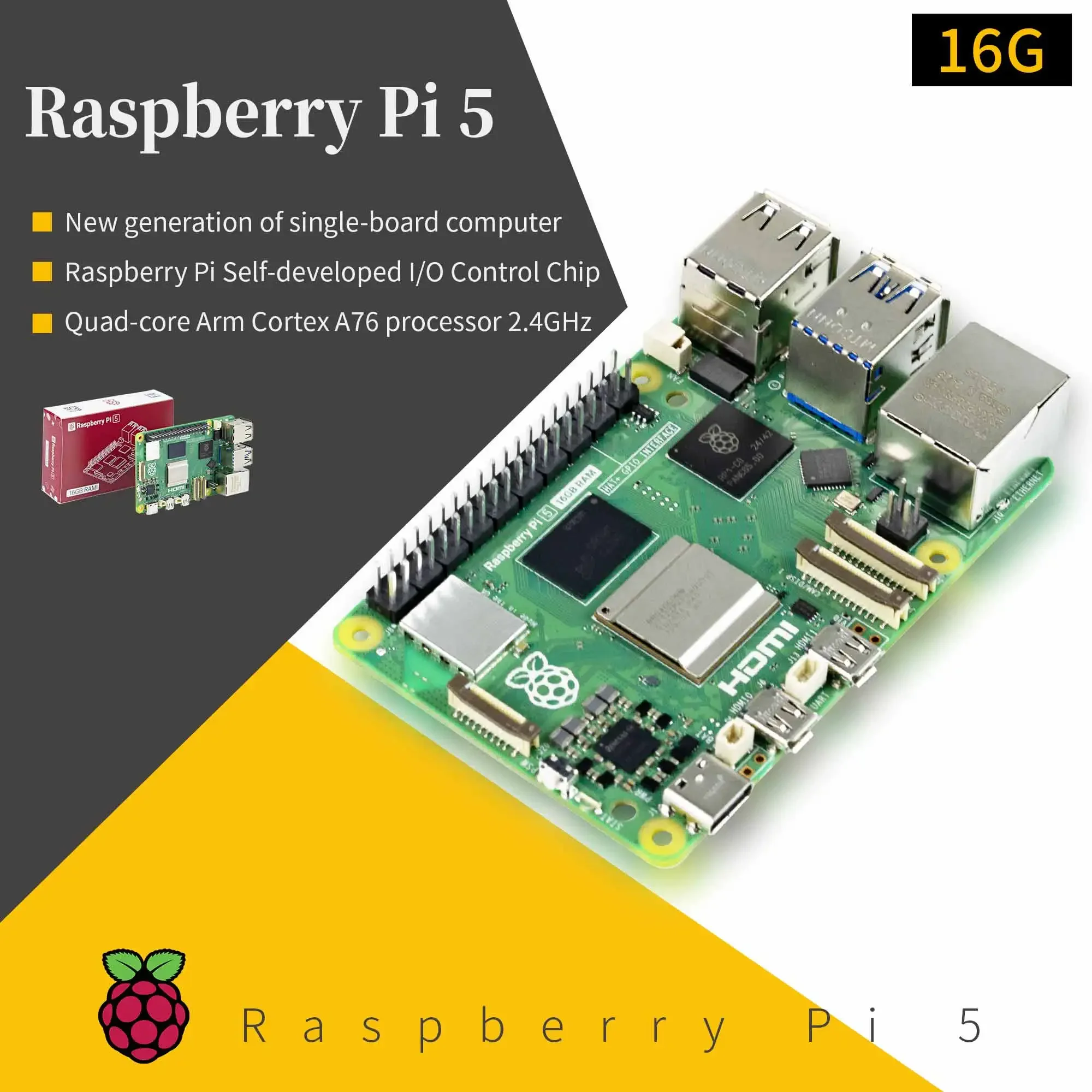Nuevo Original Raspberry Pi 5 16G RAM Placa de desarrollo Kit programable procesador de Cortex-A76 nueva computadora Raspberry Pi