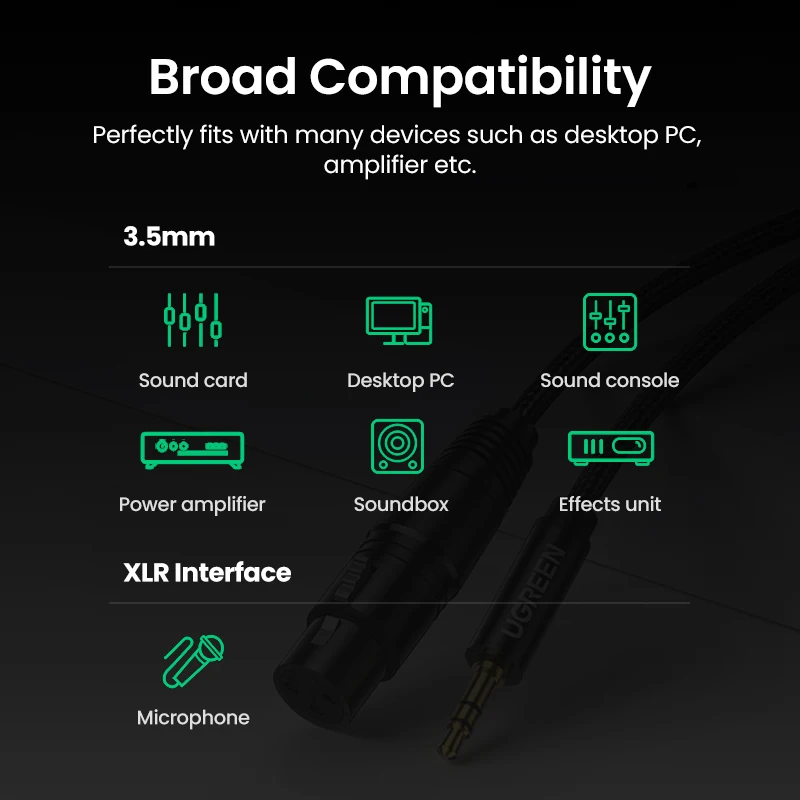 UGREEN-Cable HiFi de Audio XLR a 3,5mm, conector hembra a Mini Jack, Aux Mic, para videocámaras DSLR, cámaras y ordenador - imagen 5