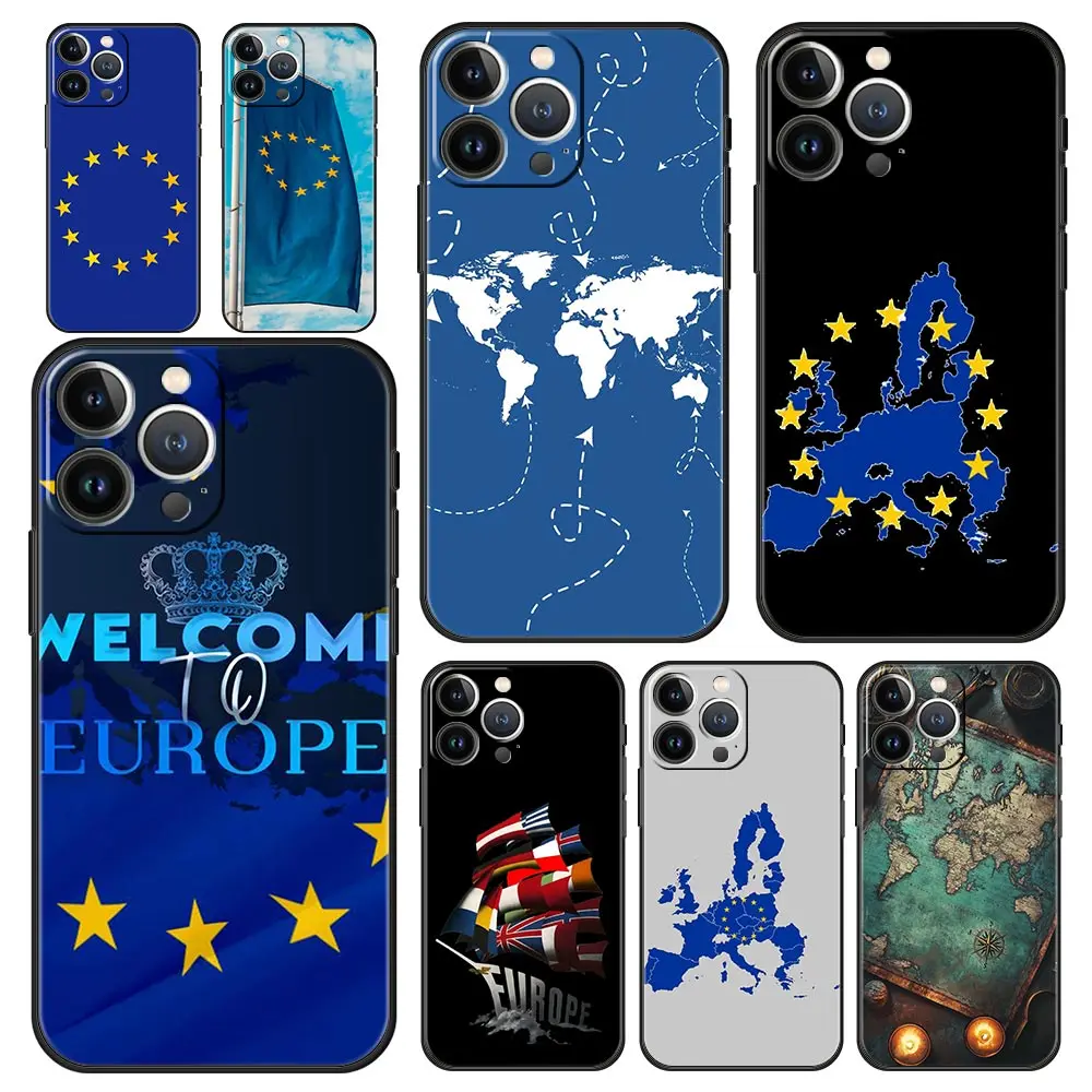 Funda para Teléfono iPhone 17 16e 15 14 13 12 11 Pro Max SE 7 8 Plus, Carcasa de TPU Suave con Bandera de la UE para iPhone 16