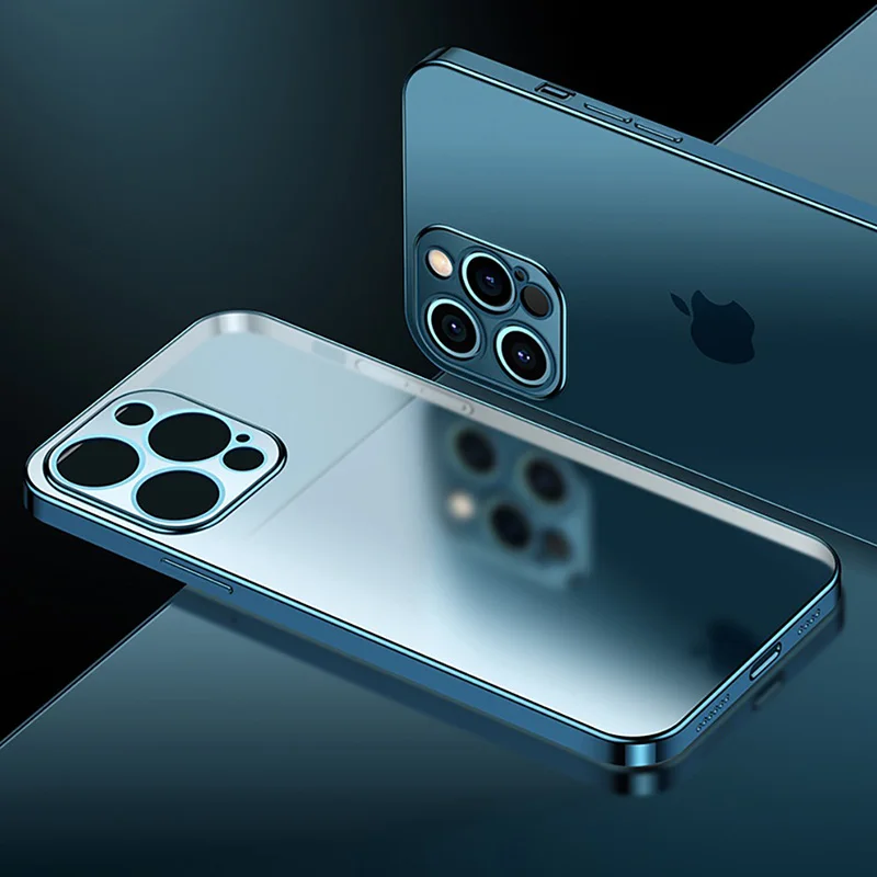 Funda de silicona con marco cuadrado chapado de lujo para iPhone, carcasa trasera transparente para modelos 13, 12, 11 Pro Max, Mini, X, XR, XS, 6s, 7, 8 Plus, SE 2020 - imagen 2