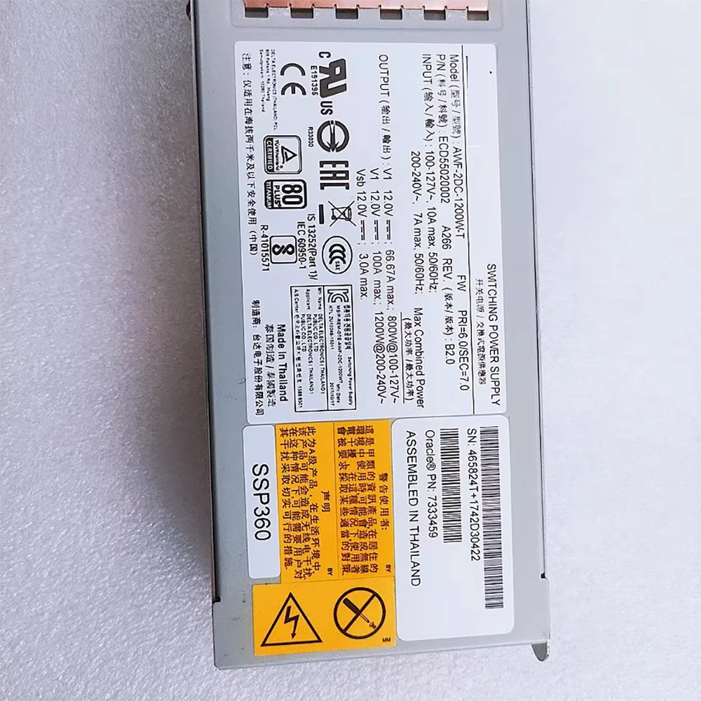 Fuente de alimentación para servidor SUN T8-1, para S7-2, 7311826, 7333459, 7350780, 7358600, 1200W, AWF-2DC-1200W-T - imagen 3
