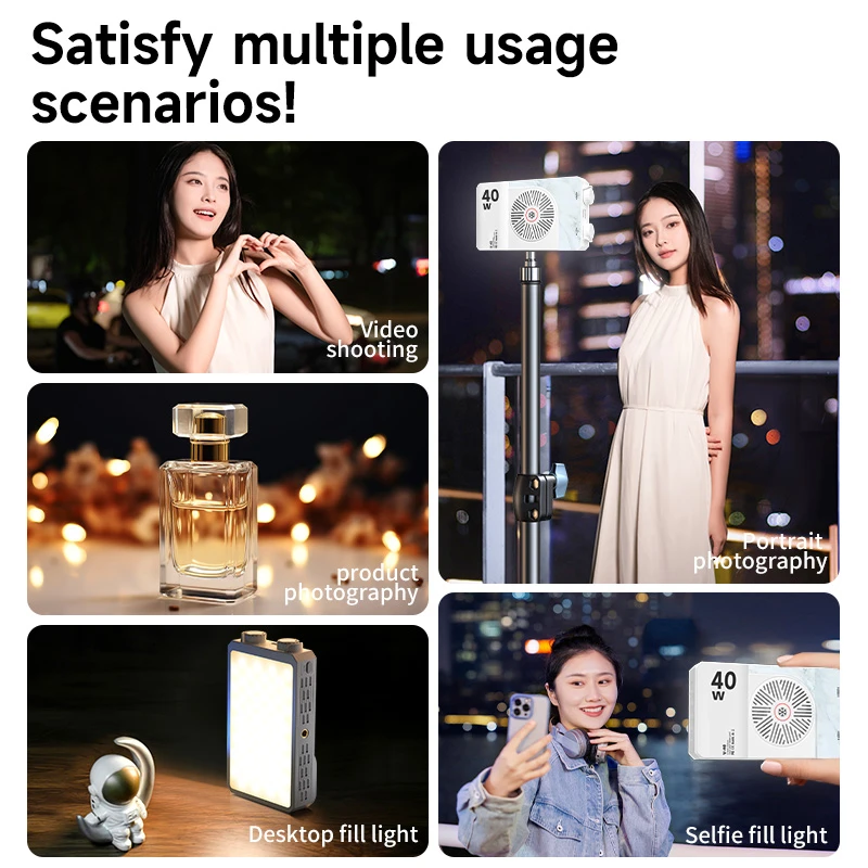 Nueva luz LED para cámara de 40W, 2500K-9000K, bicolor, 4400mAh, mango de lámpara de vídeo, luz portátil para fotografía con CCT en cámara - imagen 5