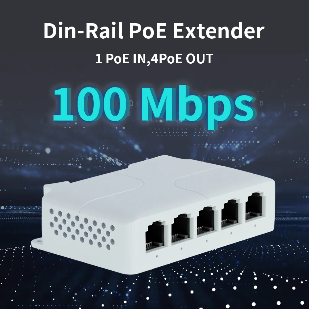 Hisource 1 + 4 puertos 100Mbps extensor POE repetidor de interruptor de red compatible con IEEE802.3af/at/bt 250m para interruptor PoE NVR IPC - imagen 4