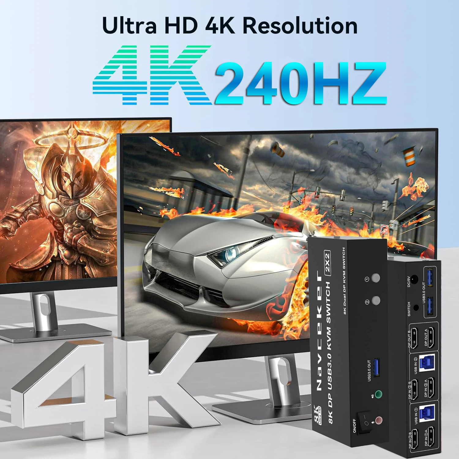 KVM Switch Navceker 4K 240Hz DisplayPort 2.0 USB 3.0 - imagen 2