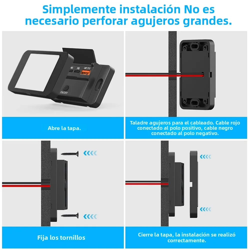 Enchufe USB RV de 2 a 4 puertos, 12V, 108W, USB Dual C 36W y puerto Dual QC 3,0 de 18W, accesorios para cargador de coche, autobús, RV y camión - imagen 5