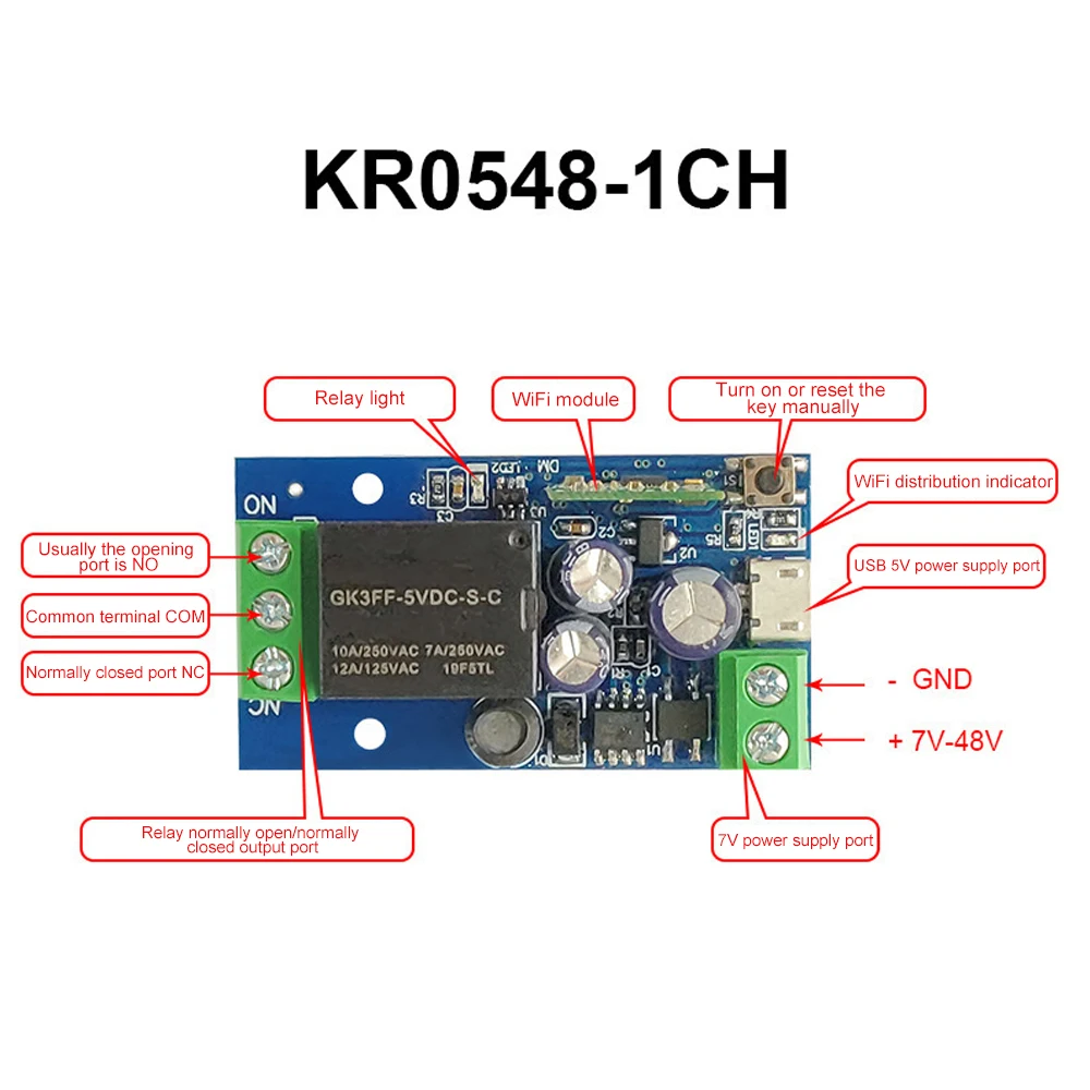 Ewelink-Módulo de relé inteligente inalámbrico, interruptor de encendido y apagado remoto para Control de acceso, WiFi, USB, 5v, DC7-48V - imagen 2