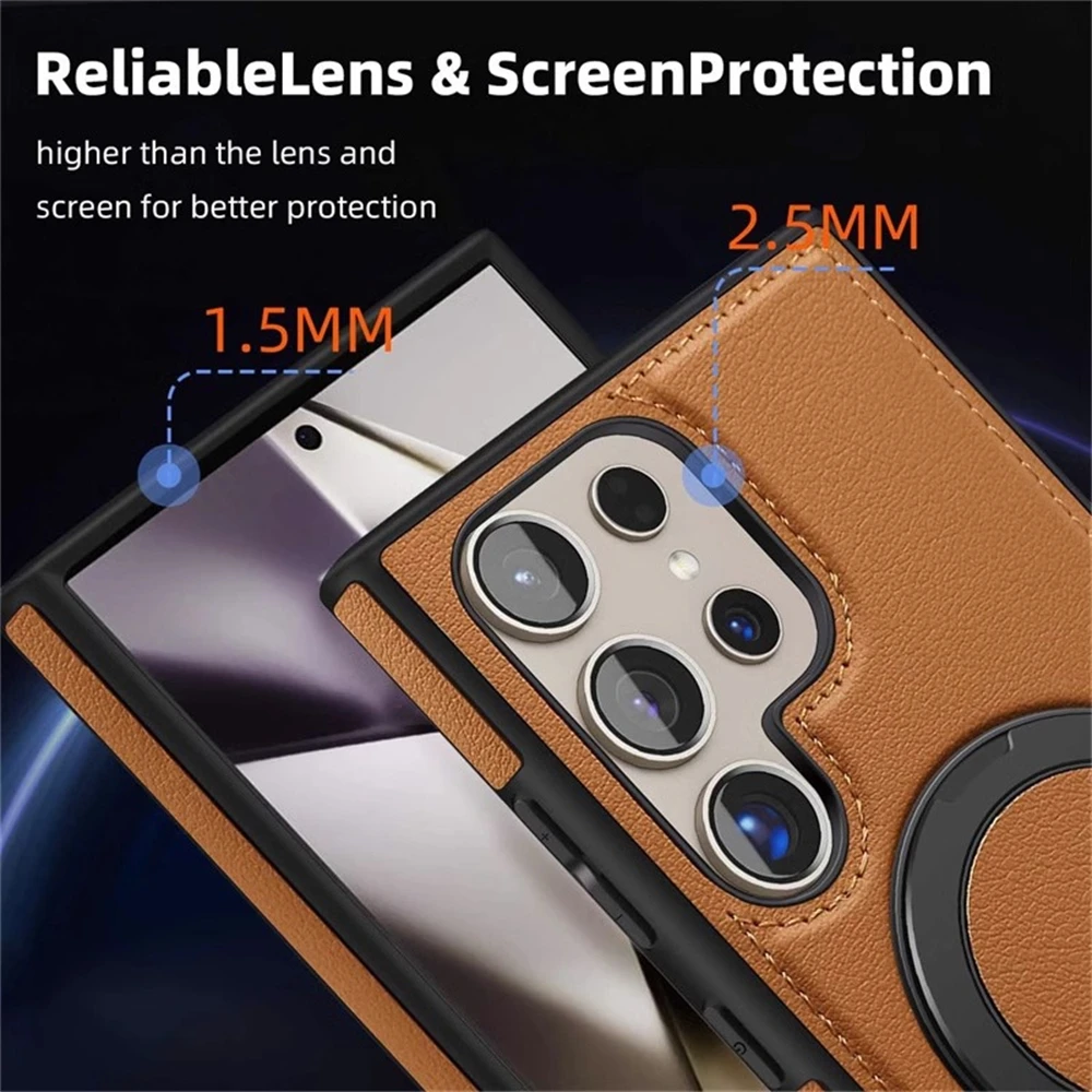 360 °   Funda magnética de cuero con soporte de rotación para Samsung Galaxy S25 Ultra S24 S23 S22 Plus, funda a prueba de golpes con carga inalámbrica - imagen 4