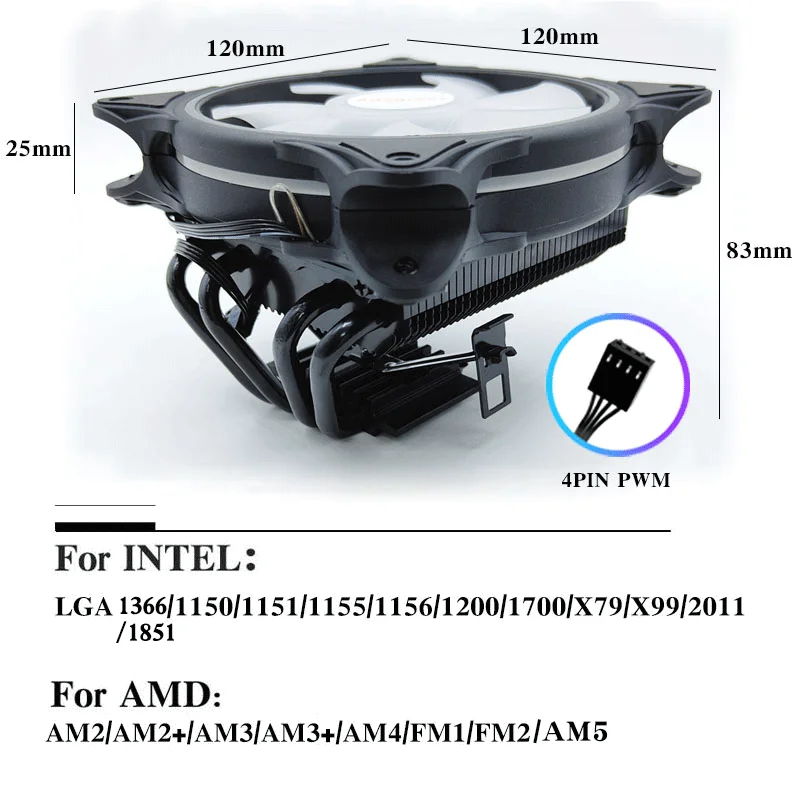 Enfriador de aire de CPU X99, 4 tubos de calor, procesador de PC de 120MM, radiador de CPU para LGA 1700 1200 115X 2011 1366 AMD AM3 AM4 AM5 - imagen 2